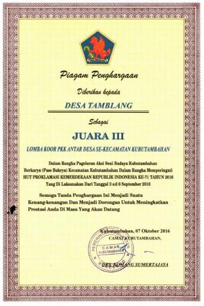 DESA TAMBLANG BERHASIL MERAIH JUARA III DALAM AJANG LOMBA KOOR PKK SEKECAMATAN KUBUTAMBAHAN